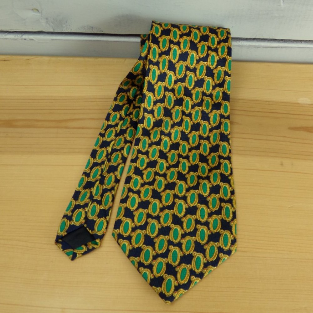 Navy Blue/Green/Gold Polyester Tie - 56" X 4"